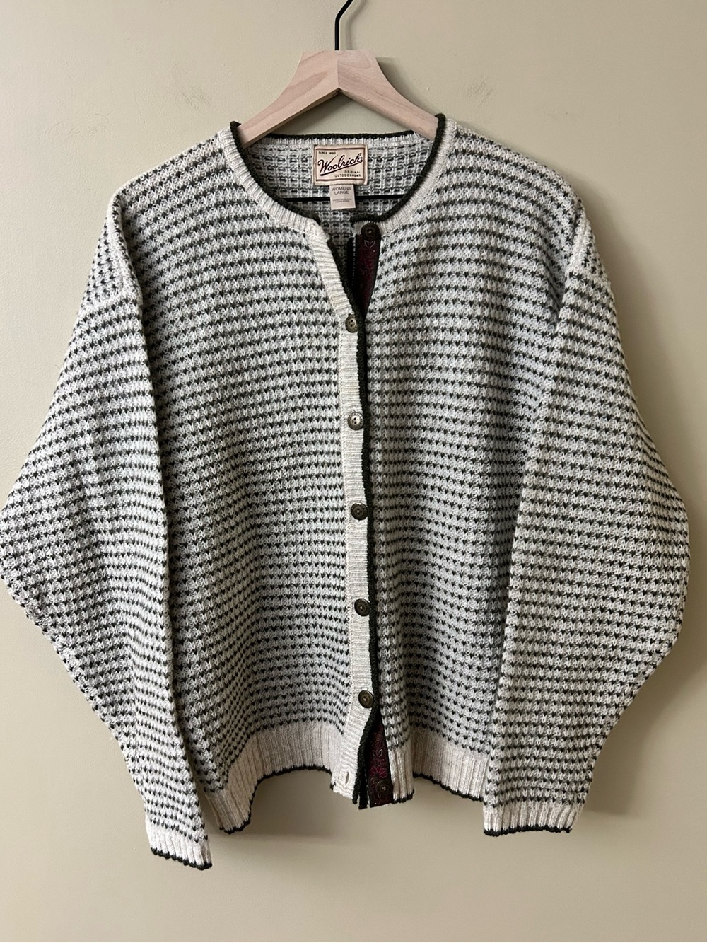 Woolrich Black and White Houndstooth Knit Cardigan